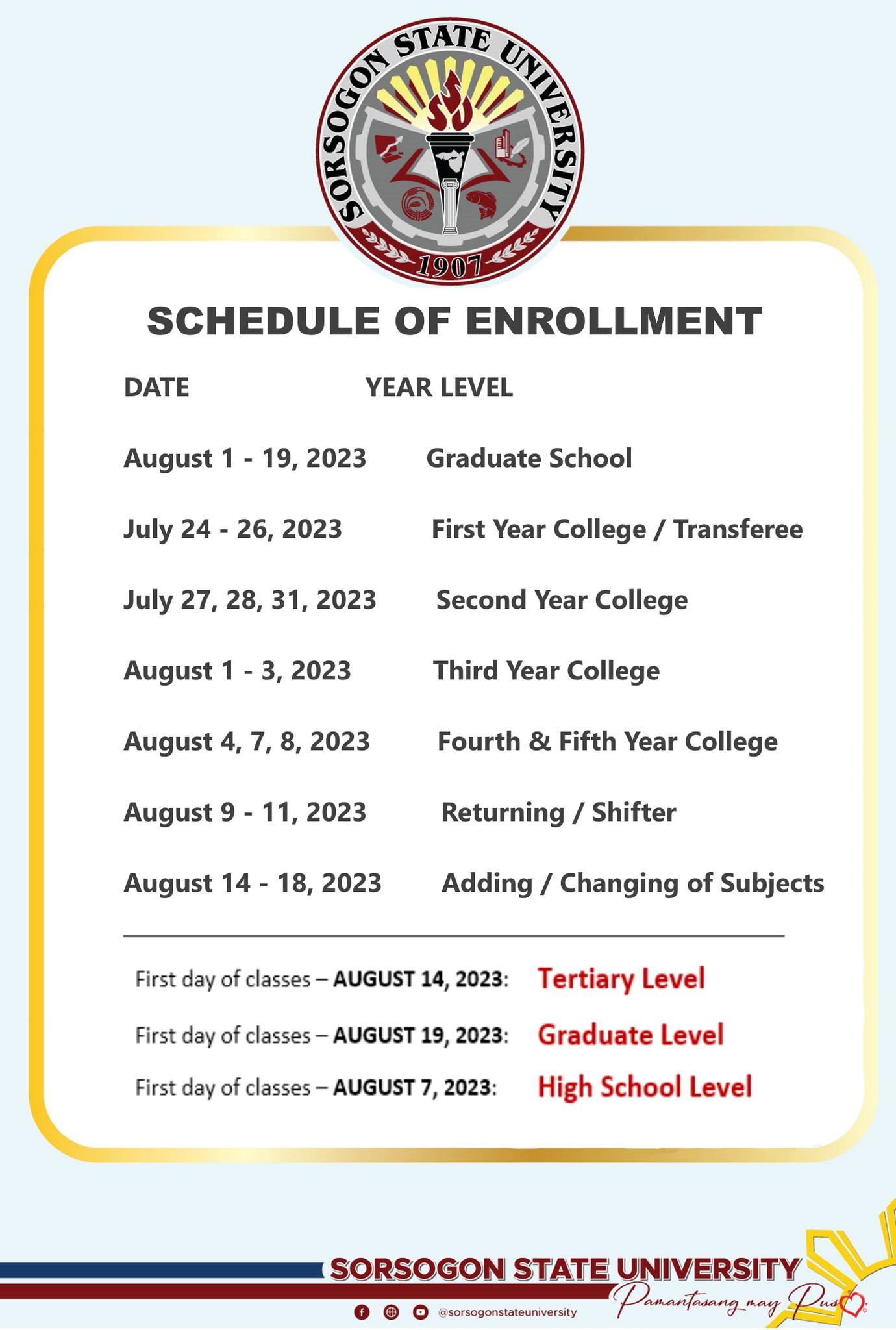 ANNOUNCEMENT: Enrollment for 1st Semester, AY 2023-2024